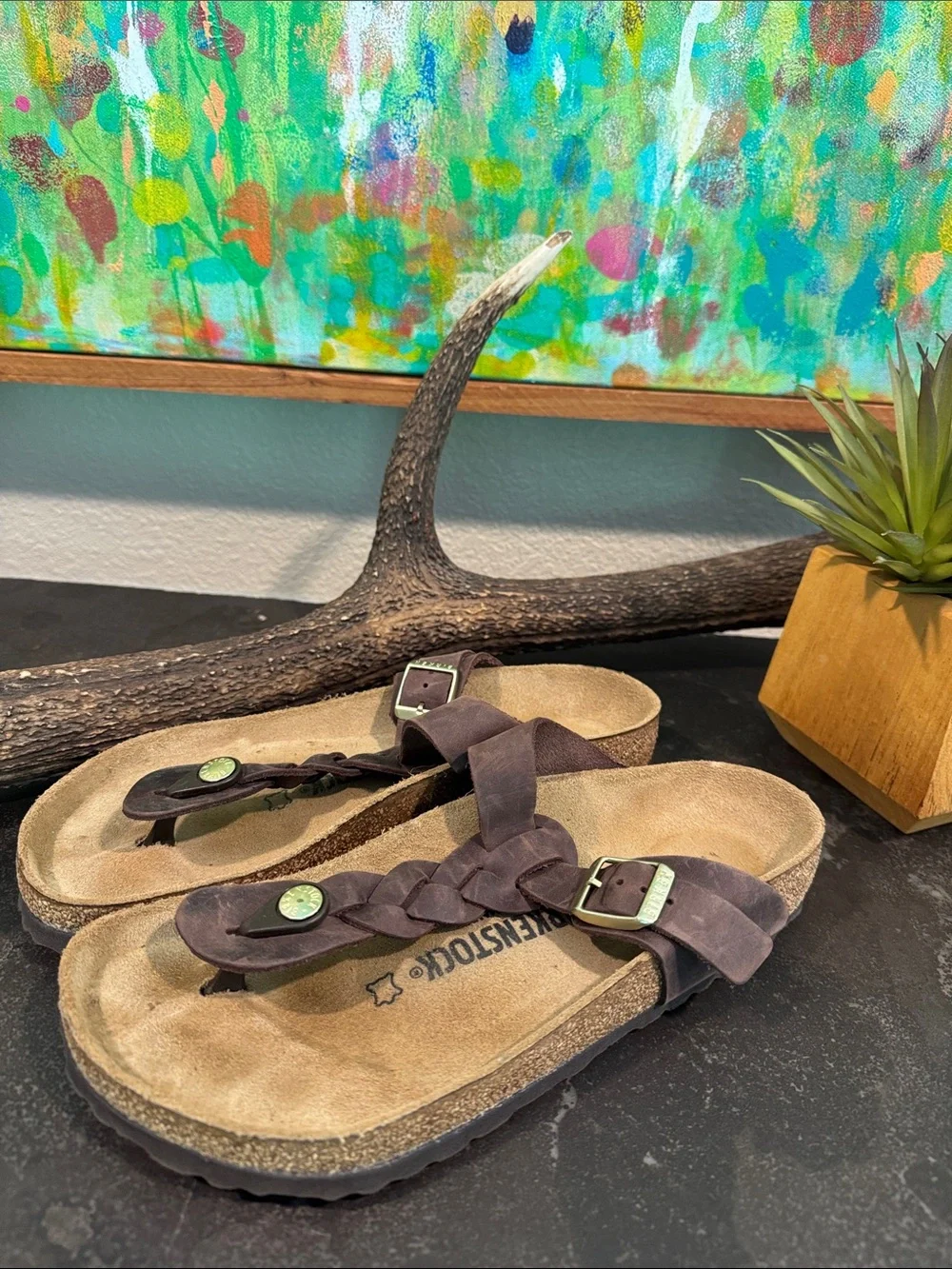 Birkenstock Brown Braided Toe-Post Sandals